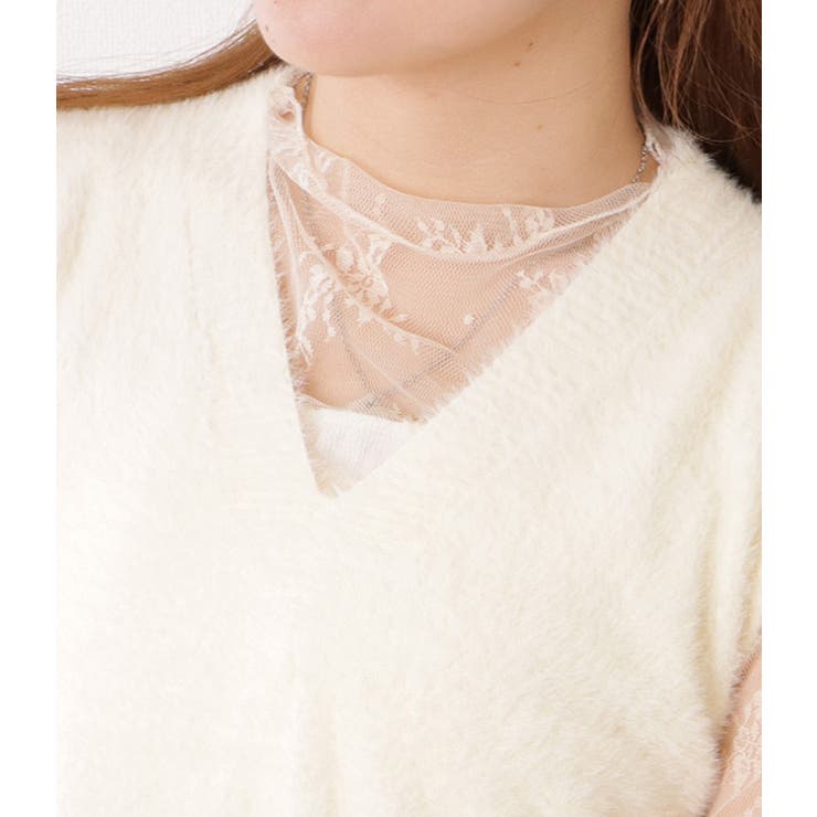 Vネックコンパクトシャギーニットベスト 女性 レディース | レースレディース  | 詳細画像18 