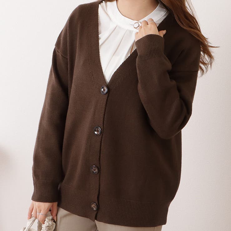 ベーシックVネック長袖ニットカーディガン 女性 レディース | レースレディース  | 詳細画像1 