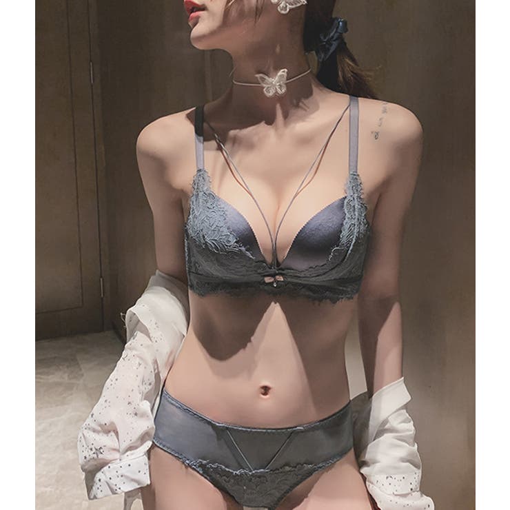 サテン調リボンレースノンワイヤーブラ&ショーツセット 女性 レディース | レースレディース  | 詳細画像15 