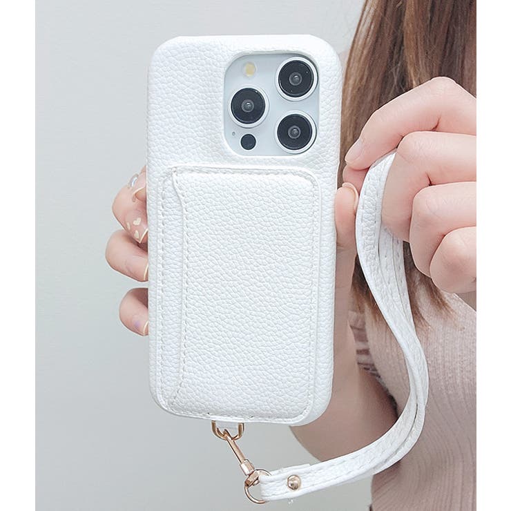 カードケース付きレザー調ストラップiPhoneケース 女性