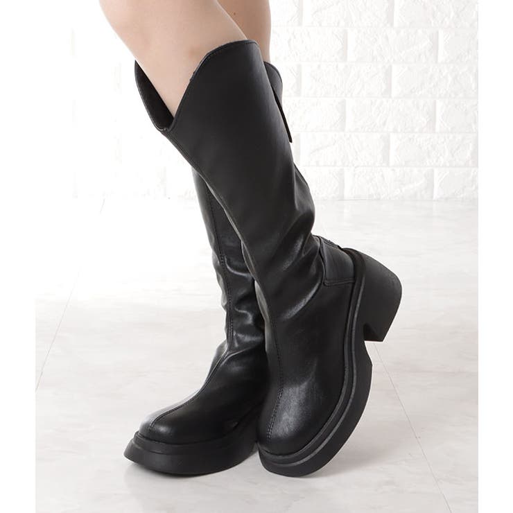 ボリュームソールレザー調ロングブーツ 女性 レディース | レースレディース  | 詳細画像4 