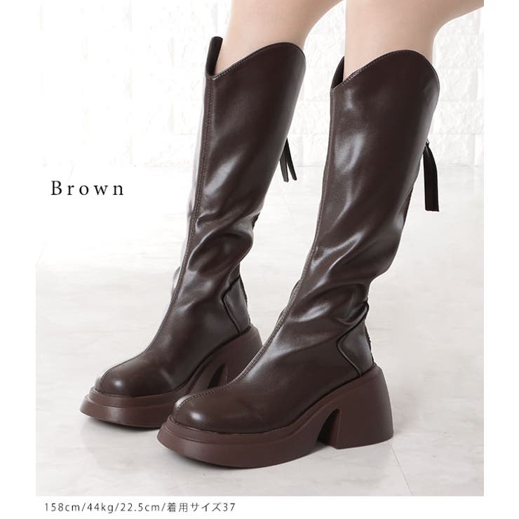 ボリュームソールレザー調ロングブーツ 女性 レディース | レースレディース  | 詳細画像9 