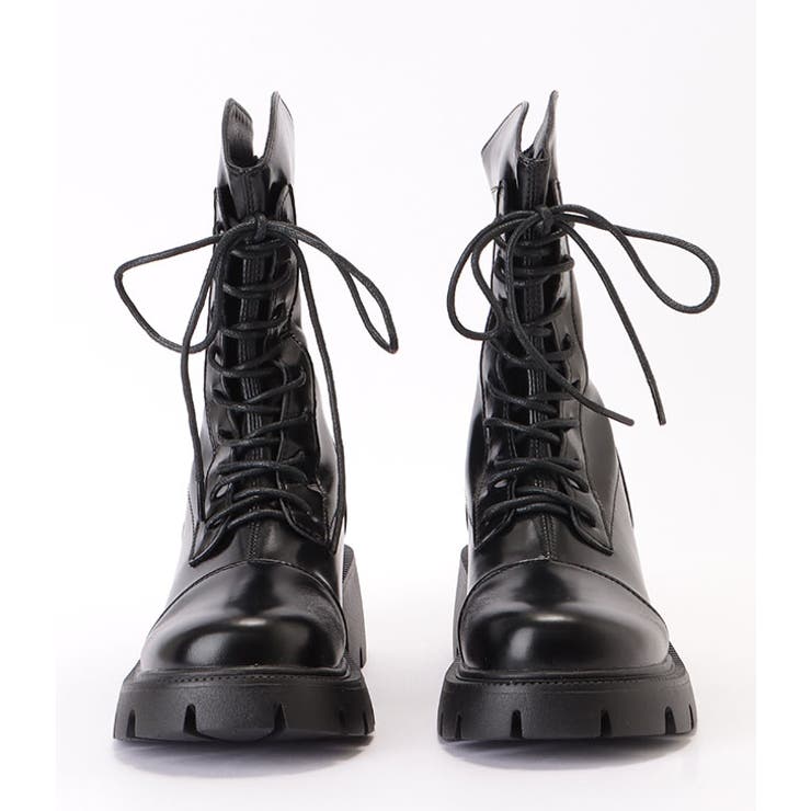 レザー調ショート丈トラックソールレースアップブーツ 女性 レディース | レースレディース  | 詳細画像15 