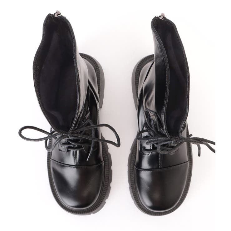 レザー調ショート丈トラックソールレースアップブーツ 女性 レディース | レースレディース  | 詳細画像16 