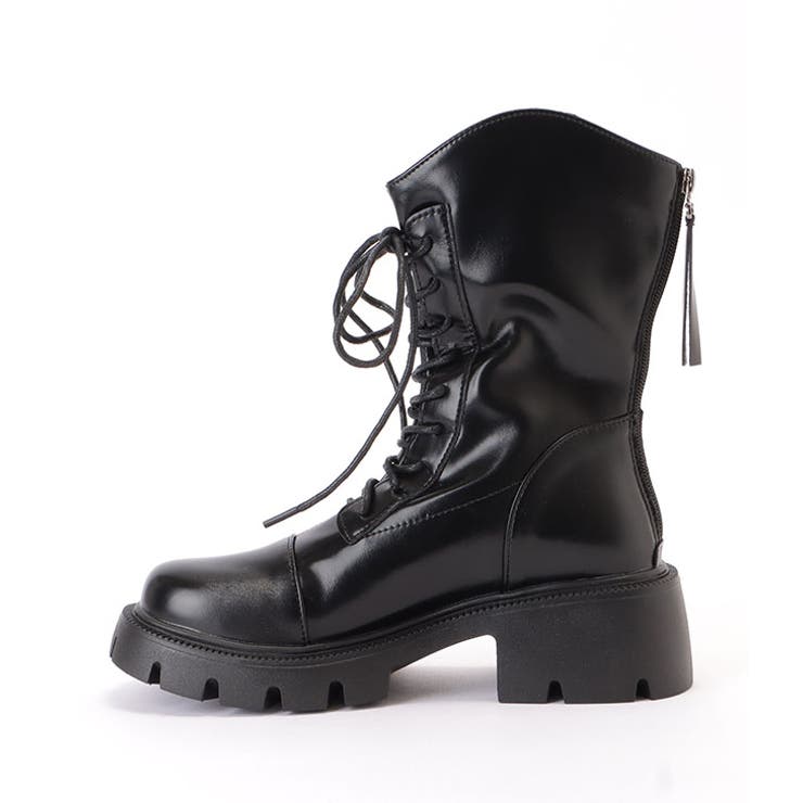 レザー調ショート丈トラックソールレースアップブーツ 女性 レディース | レースレディース  | 詳細画像18 