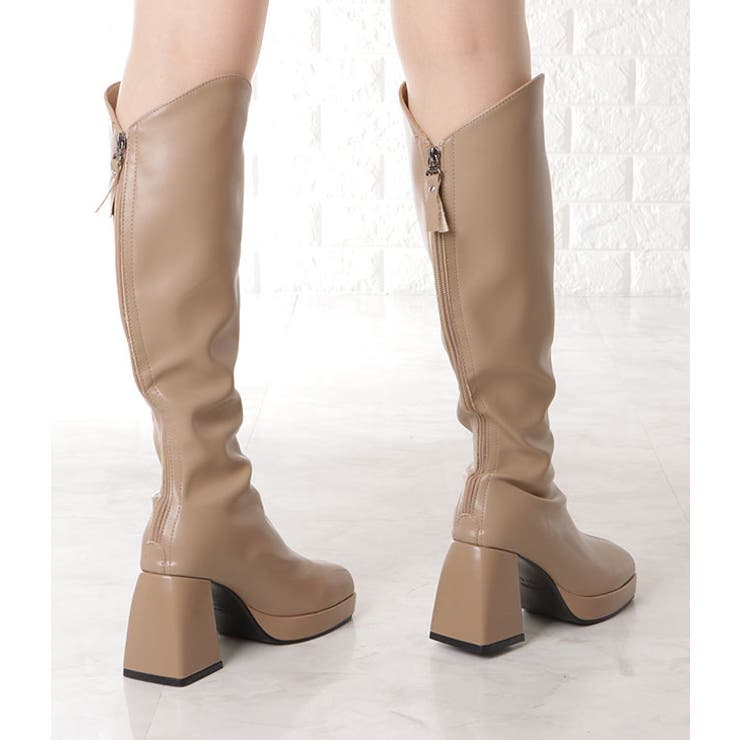 レザー調異Vカットチャンキーロングブーツ 女性 レディース[品番：LCLW0004749]｜レースレディース  （レースレディース）のレディースファッション通販｜SHOPLIST（ショップリスト）