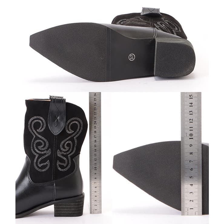 バイカラーミドル丈刺繍ウエスタンブーツ 女性 レディース[品番