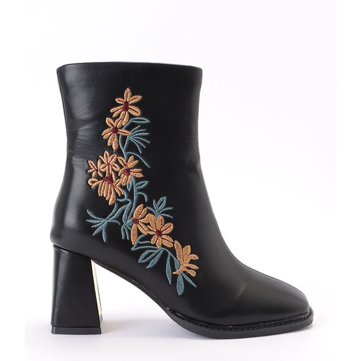 ZARA ザラ 花柄刺繍ショートブーツ レザー サイドジップ 約25.5