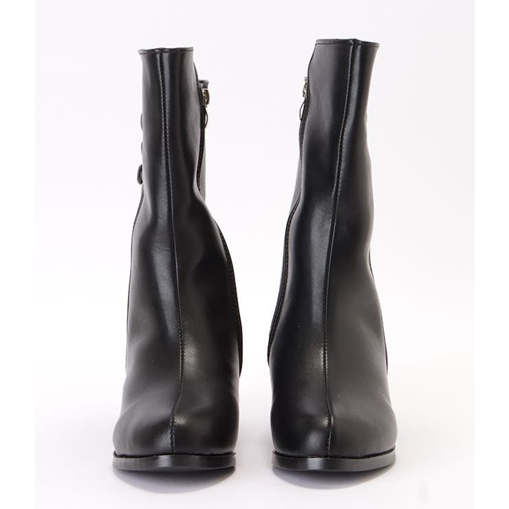 サイドジップボタン付レザーミドルブーツ 女性 レディース[品番