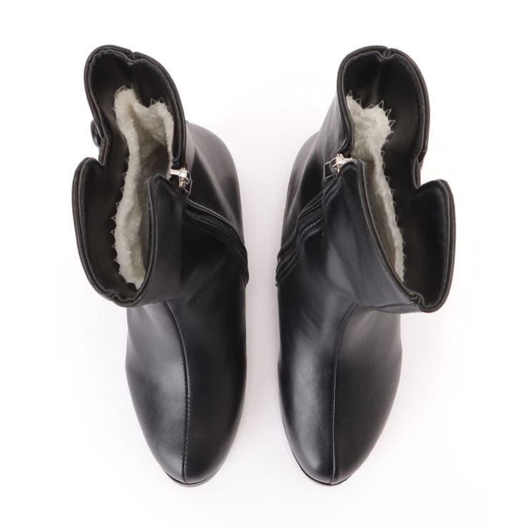 サイドジップボタン付レザーミドルブーツ 女性 レディース[品番