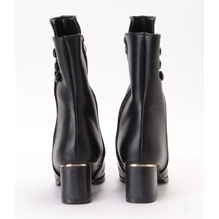 サイドジップボタン付レザーミドルブーツ 女性 レディース[品番