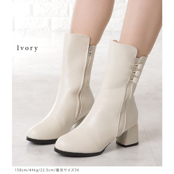 サイドジップボタン付レザーミドルブーツ 女性 レディース[品番：LCLW0004787]｜レースレディース  （レースレディース）のレディースファッション通販｜SHOPLIST（ショップリスト）