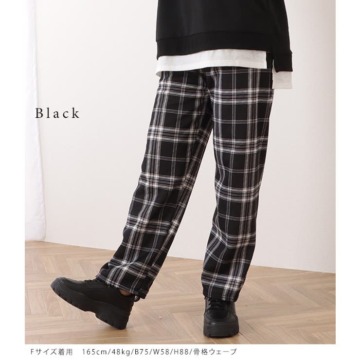 チェック柄裏ボアワイドイージーパンツ 女性 レディース | レースレディース  | 詳細画像3 