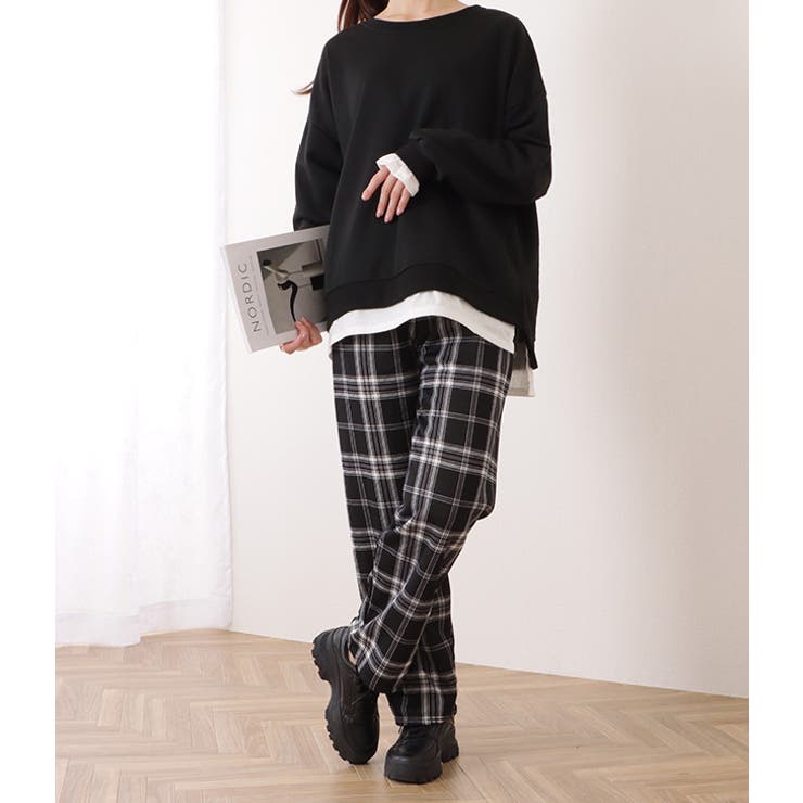 チェック柄裏ボアワイドイージーパンツ 女性 レディース | レースレディース  | 詳細画像4 