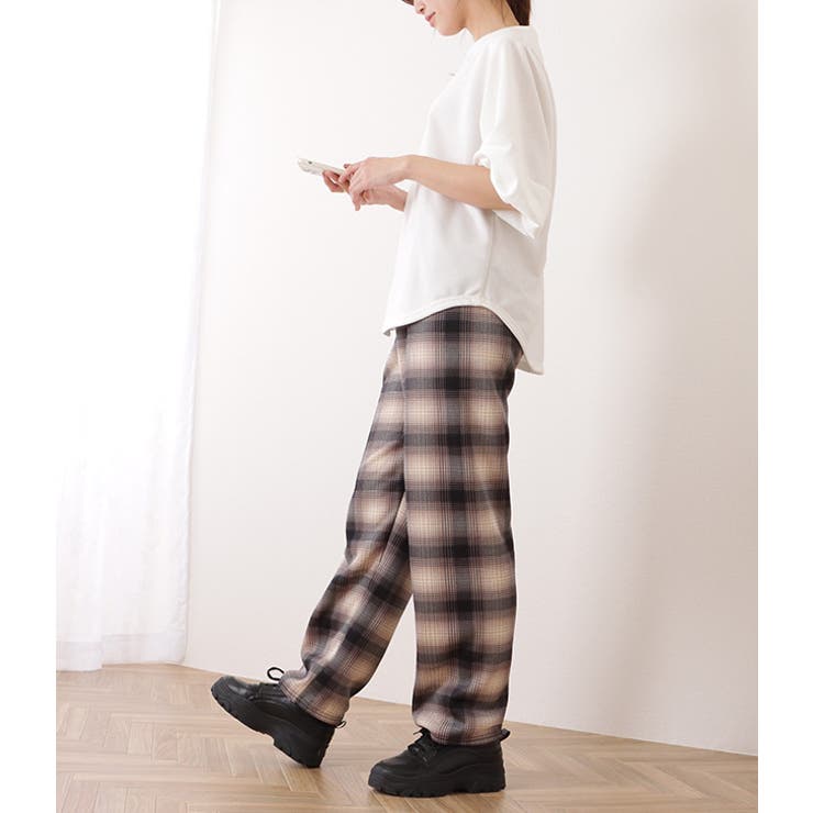 チェック柄裏ボアワイドイージーパンツ 女性 レディース | レースレディース  | 詳細画像7 