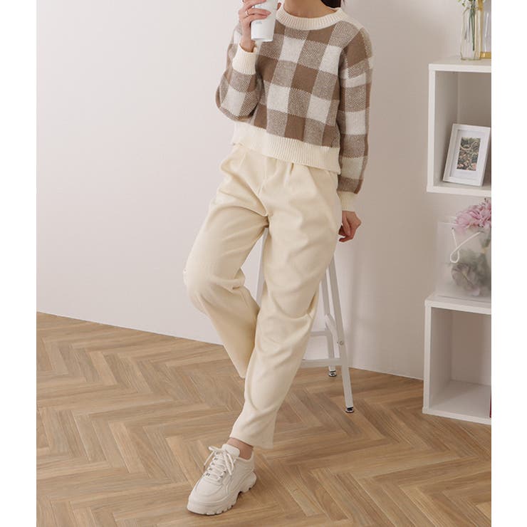 ハイウエストダブルボタンタックワイドパンツ 女性 レディース