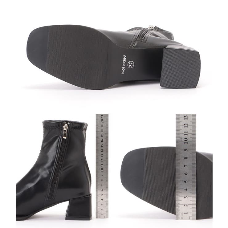 レザー調スクエアチャンキーショートブーツ[品番：LCLW0004895