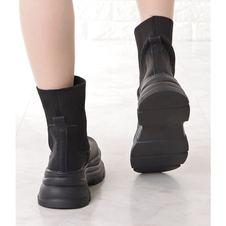 レザー調ドッキング厚底ショートブーツ 女性 レディース | レースレディース  | 詳細画像6 