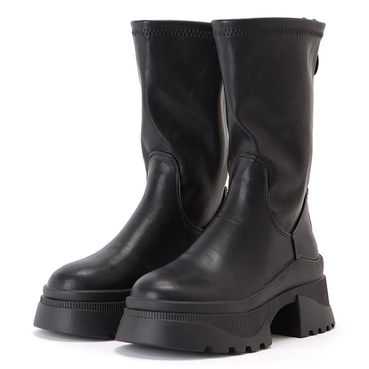 バックファスナー厚底レザー調ショートブーツ 女性 レディース | レースレディース  | 詳細画像1 