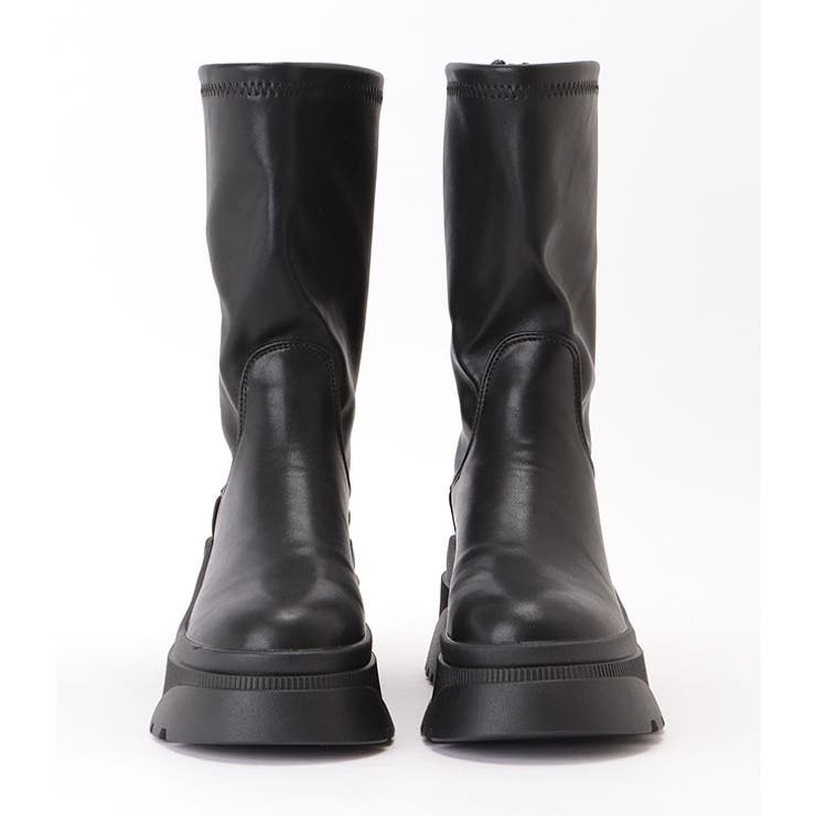 バックファスナー厚底レザー調ショートブーツ 女性 レディース | レースレディース  | 詳細画像12 