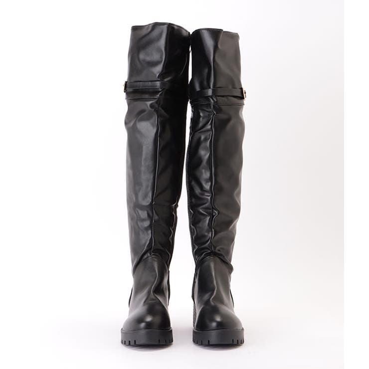 サイドファスナー付きレザー調ニーハイジョッキーブーツ 女性 レディース | レースレディース  | 詳細画像12 