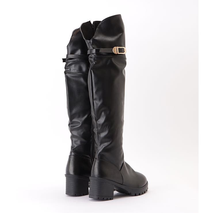 サイドファスナー付きレザー調ニーハイジョッキーブーツ 女性 レディース | レースレディース  | 詳細画像14 