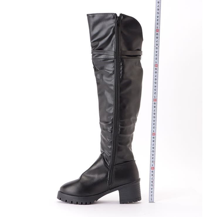 サイドファスナー付きレザー調ニーハイジョッキーブーツ 女性 レディース | レースレディース  | 詳細画像19 