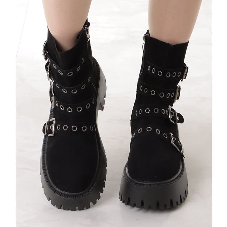 スエード調ベルト付きトラック厚底ショートブーツ 女性 レディース | レースレディース  | 詳細画像7 