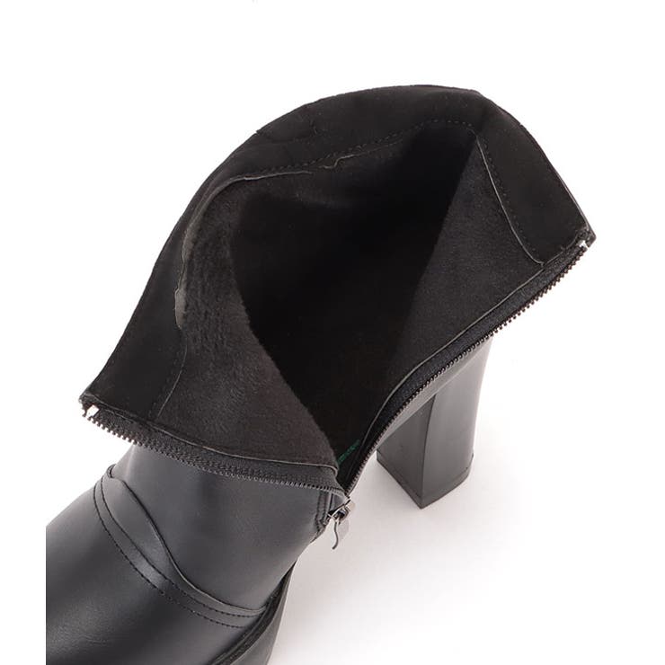 レザー調サイドジップ厚底ハイヒールショートブーツ 女性 靴