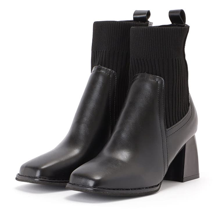 ニットドッキングレザー調チャンキーショートブーツ 女性 レディース | レースレディース  | 詳細画像1 