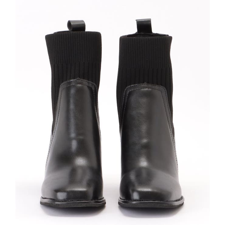 ニットドッキングレザー調チャンキーショートブーツ 女性 レディース | レースレディース  | 詳細画像13 