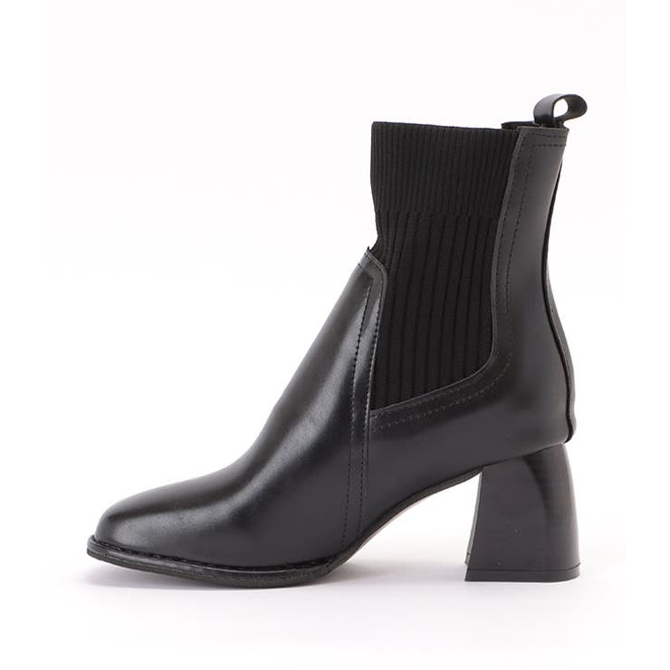 ニットドッキングレザー調チャンキーショートブーツ 女性 レディース | レースレディース  | 詳細画像17 