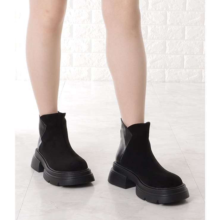 バックファスナー付きドッキングフェイクレザーショートブーツ 女性 レディース | レースレディース  | 詳細画像10 