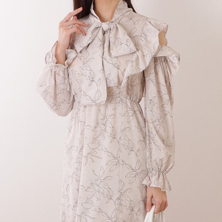 ボウタイ付き 花柄 カットアウト | レースレディース  | 詳細画像1 