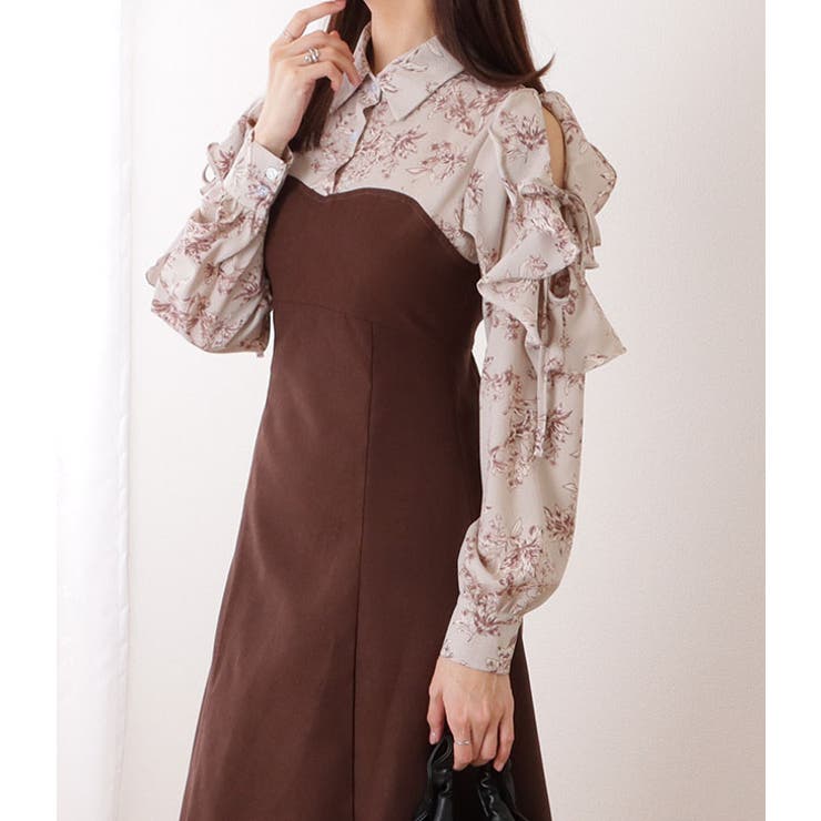 ブラウン | フリル付き カットアウト ドッキング | レースレディース 