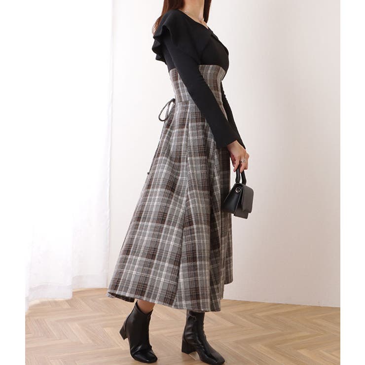 ビッグカラー チェック柄 ドッキング[品番：LCLW0005132]｜レース