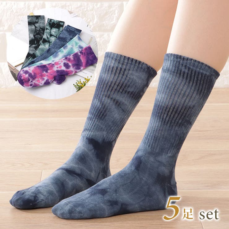 【5足セット】カラータイダイクルーリブソックス 女性 レディース | レースレディース  | 詳細画像1 