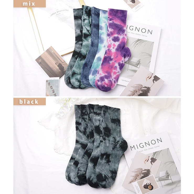 【5足セット】カラータイダイクルーリブソックス 女性 レディース | レースレディース  | 詳細画像2 