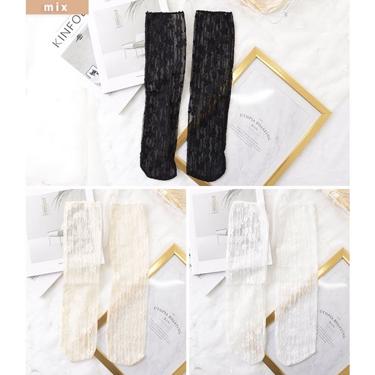 【6足セット】フラワーラインシースルークルーソックス 女性 レディース | レースレディース  | 詳細画像3 