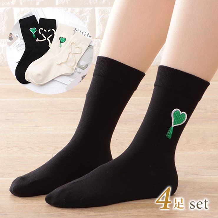【4足セット】ハートモチーフクルーソックス 女性 レディース | レースレディース  | 詳細画像1 