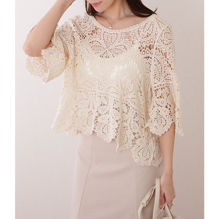 クロシェ編み スカラップ 7分袖 | レースレディース  | 詳細画像6 