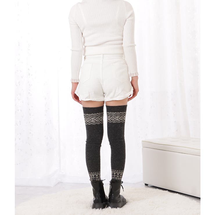 リボンニーハイレッグウォーマー White 白 巻き付い