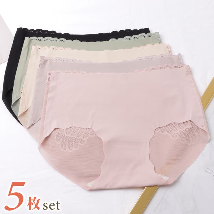 【5枚セット】バックレース ウエーブ裾 シームレス | レースレディース  | 詳細画像1 