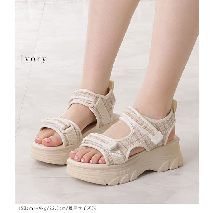 チェック柄プラットフォームサンダル スポーツサンダル チェック | レースレディース  | 詳細画像9 