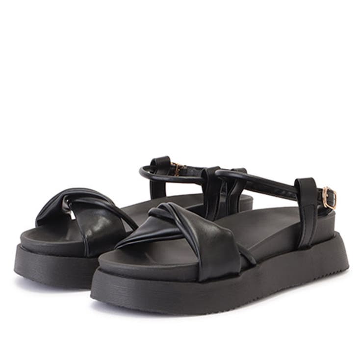 ブラック厚底フラットサンダル ザラ ZARA サンダル フラットフォーム ウェッジソール スポーツ