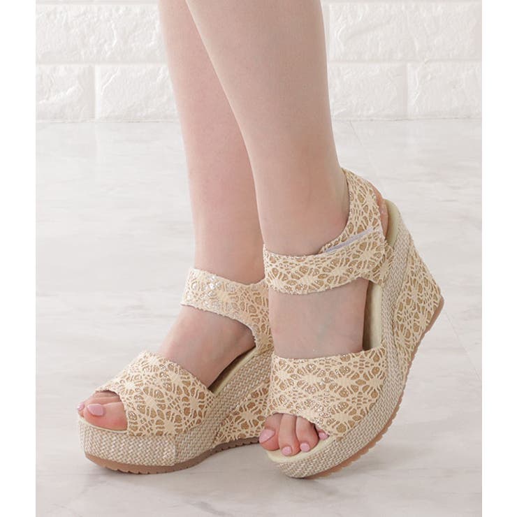 ラメストラップウエッジ厚底サンダル レディース オープントゥ | レースレディース  | 詳細画像10 