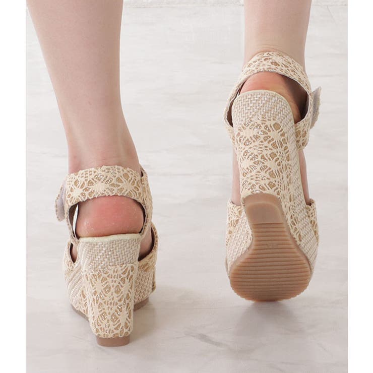 ラメストラップウエッジ厚底サンダル レディース オープントゥ | レースレディース  | 詳細画像12 