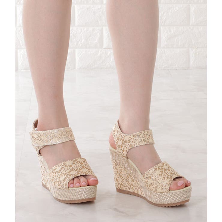 ラメストラップウエッジ厚底サンダル レディース オープントゥ | レースレディース  | 詳細画像13 