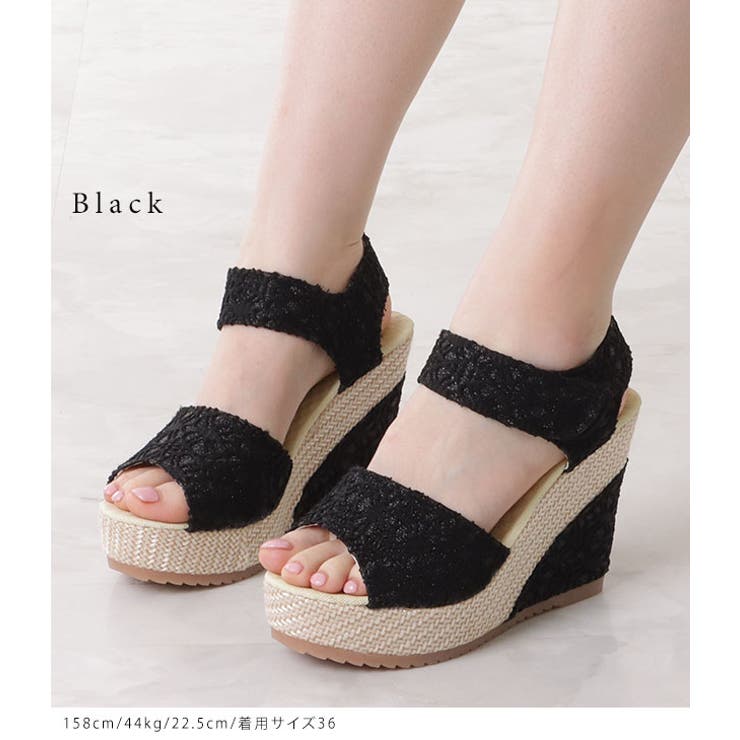 ラメストラップウエッジ厚底サンダル レディース オープントゥ | レースレディース  | 詳細画像3 