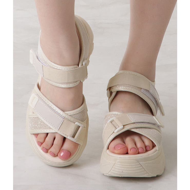 ラメ入りクロスストラップ厚底スポーツサンダル 女性 レディース | レースレディース  | 詳細画像14 